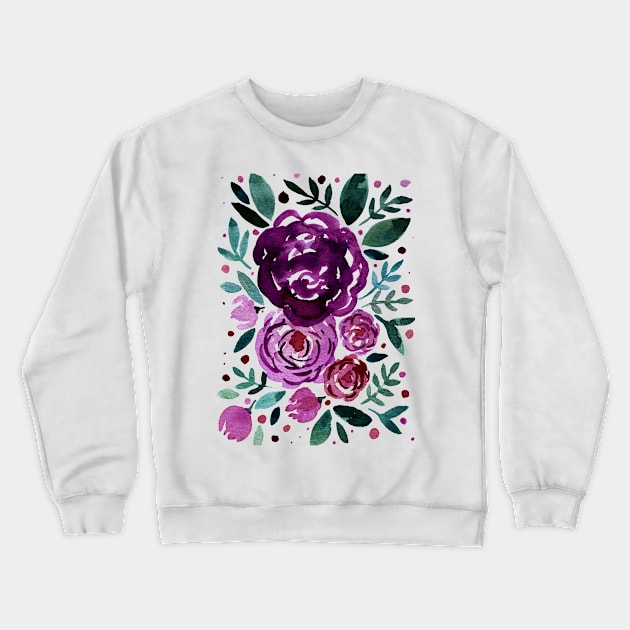 Watercolor roses bouquet - purple and green Crewneck Sweatshirt by wackapacka